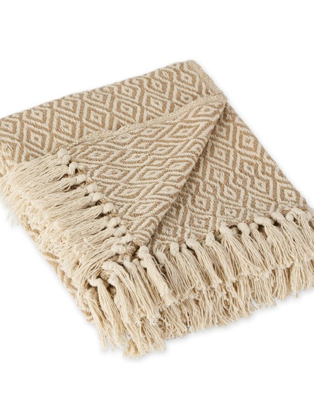 Rustic Farmhouse Double Diamond Woven Throw, 50x60, Stone